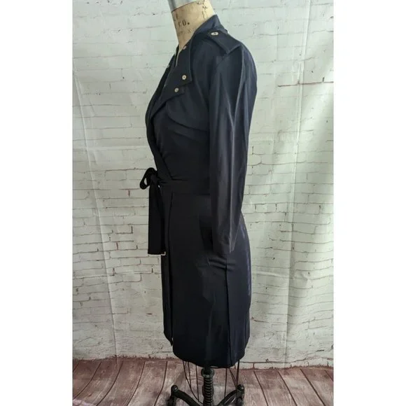 Ann Taylor Womens Dress Size 0 XS Trench Military Inspired Faux Wrap Black Navy - Picture 7 of 13